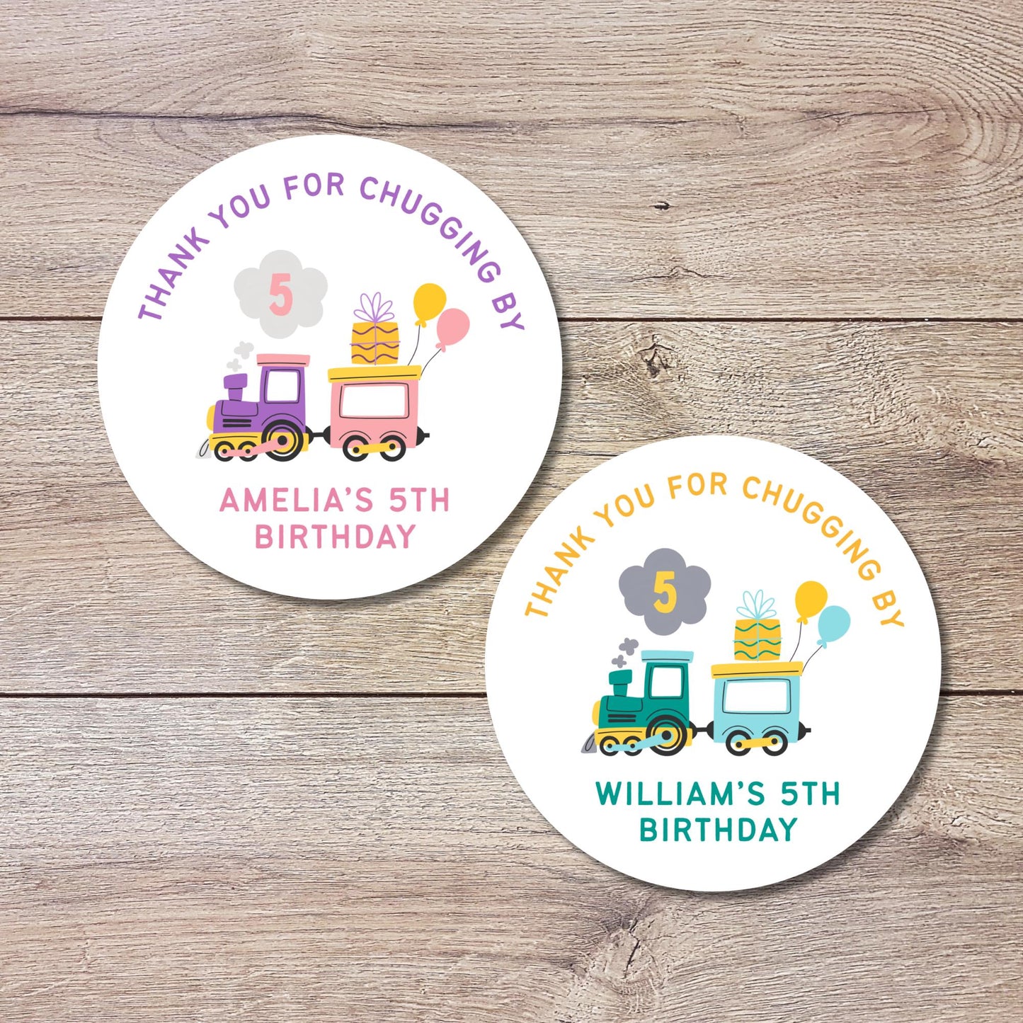Personalized Train Birthday Sticker, Custom Kids Thank You for Chugging By Party Favor Labels