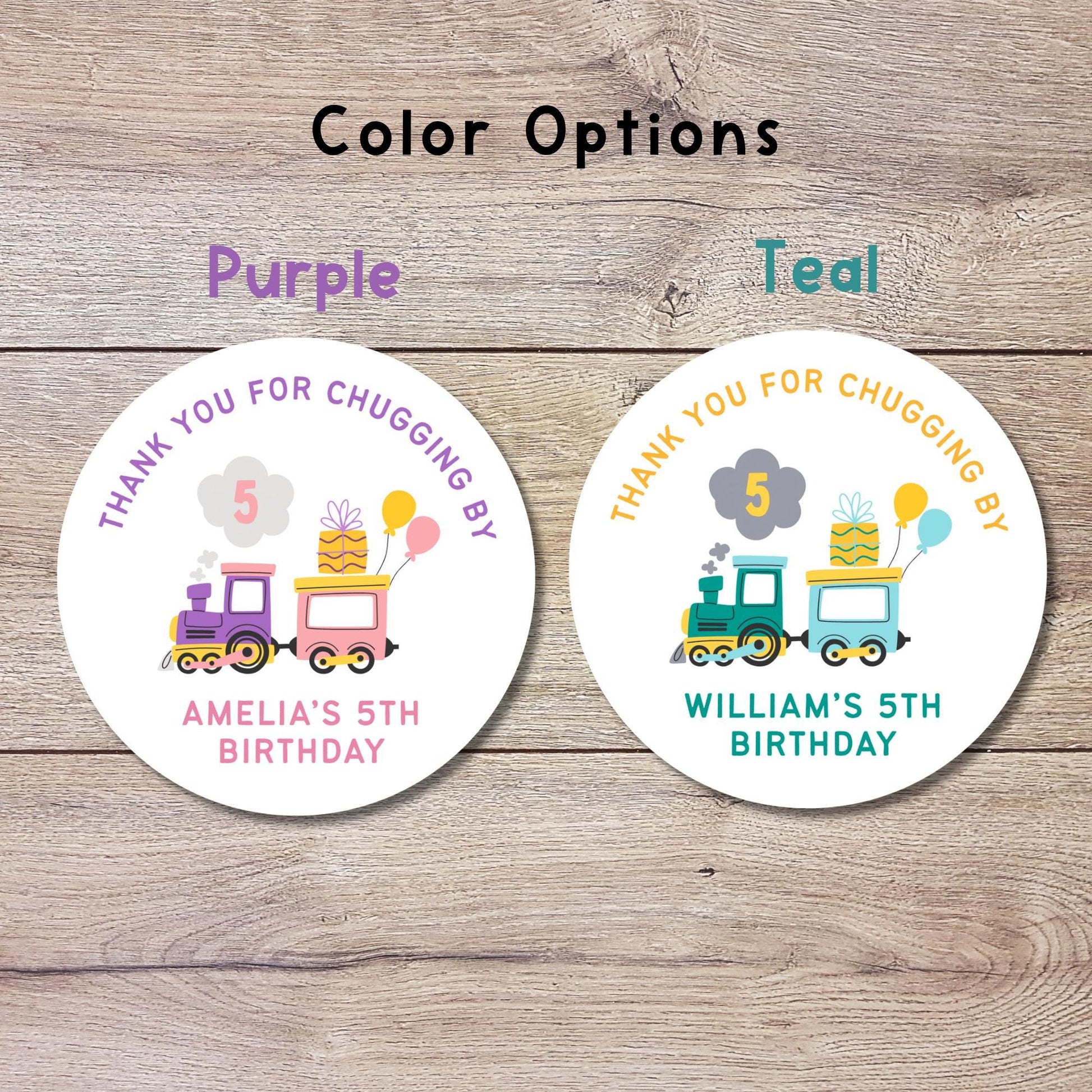 Personalized Train Birthday Sticker, Custom Kids Thank You for Chugging By Party Favor Labels
