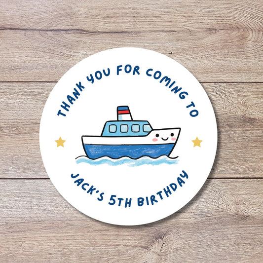 Personalized Boat Birthday Stickers, Custom Kids Sailboat Nautical Party Favor Gift Bags Labels