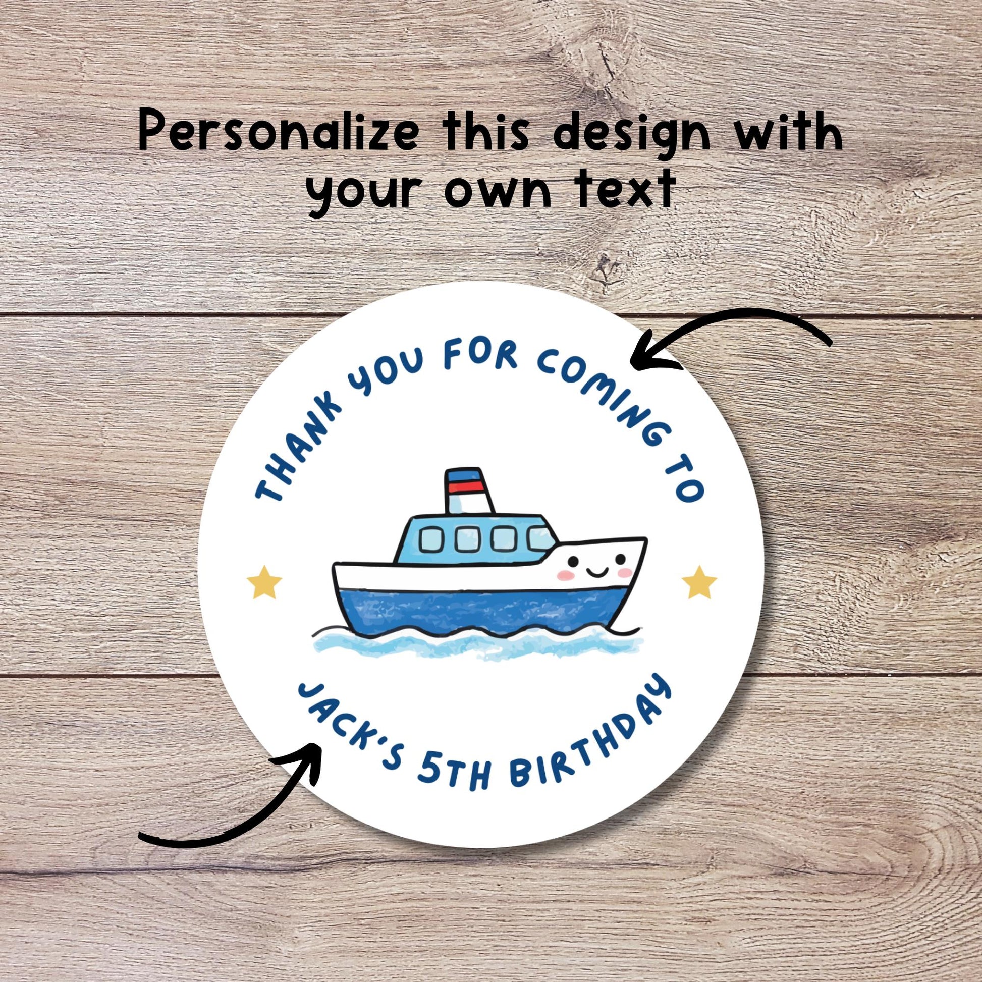 Personalized Boat Birthday Stickers, Custom Kids Sailboat Nautical Party Favor Gift Bags Labels