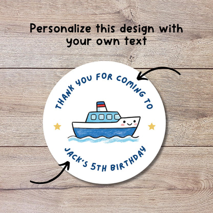 Personalized Boat Birthday Stickers, Custom Kids Sailboat Nautical Party Favor Gift Bags Labels