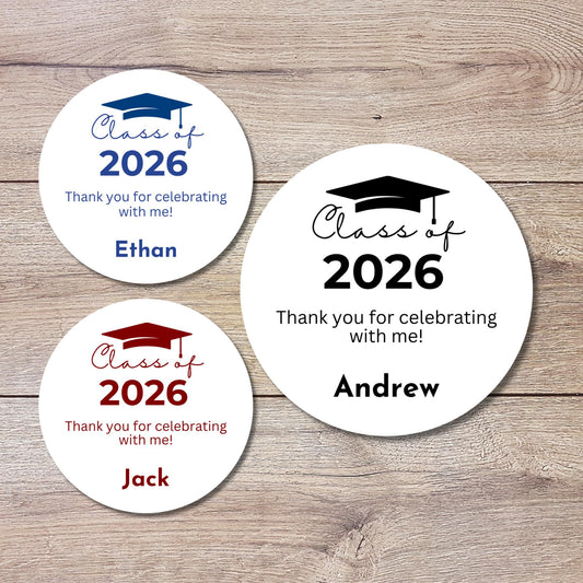 Class of 2026 Graduation Thank You Stickers, Personalized Party Favor Gift Bags, Envelope Seal Labels