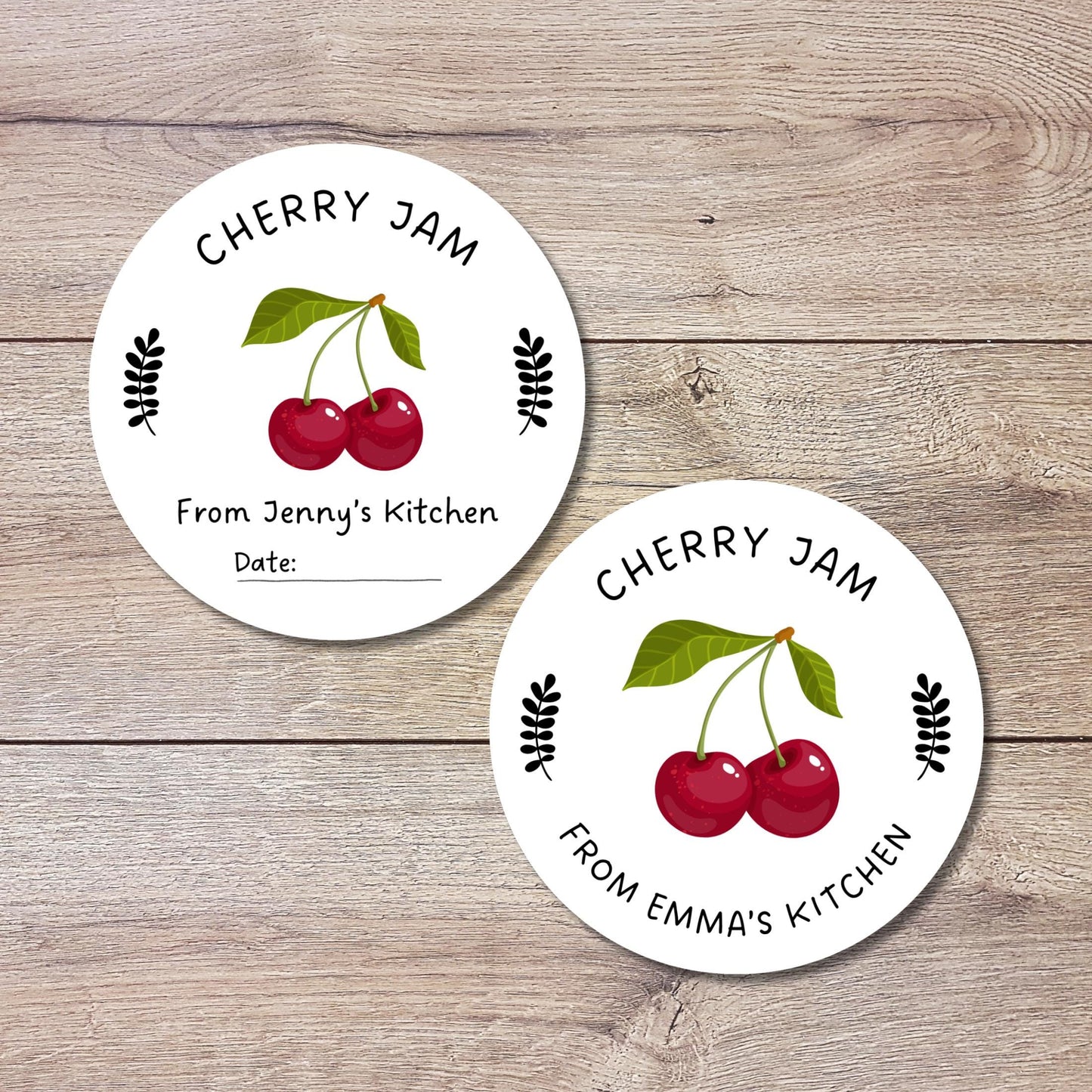 Personalized Cherry Jam Jelly Stickers, Custom Fruit Preserves Canning with Date Line Labels