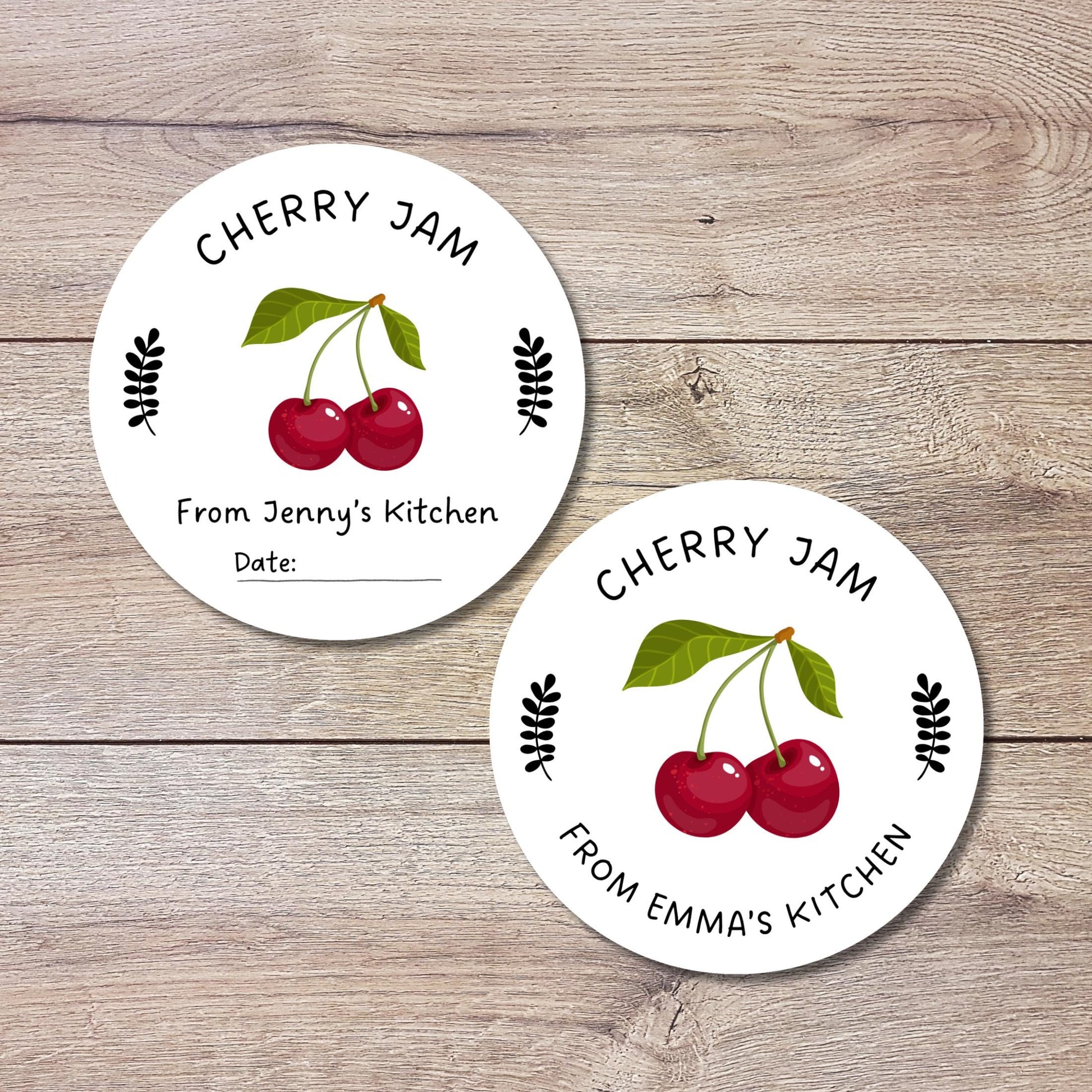Personalized Cherry Jam Jelly Stickers, Custom Fruit Preserves Canning with Date Line Labels