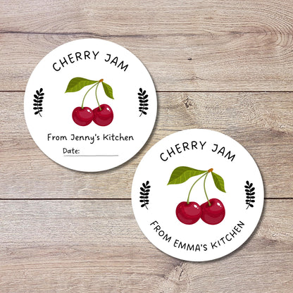 Personalized Cherry Jam Jelly Stickers, Custom Fruit Preserves Canning with Date Line Labels