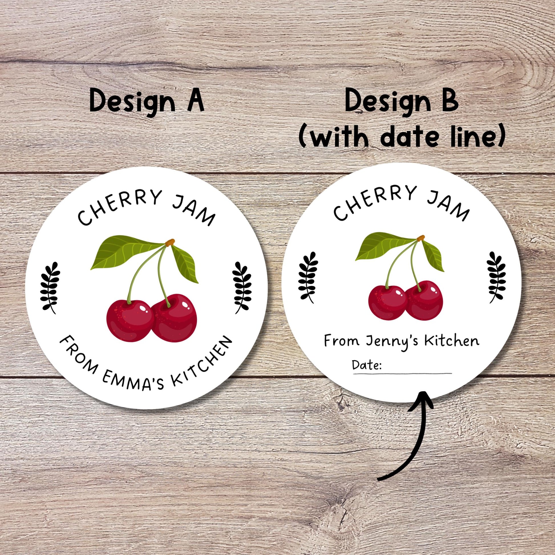 Personalized Cherry Jam Jelly Stickers, Custom Fruit Preserves Canning with Date Line Labels