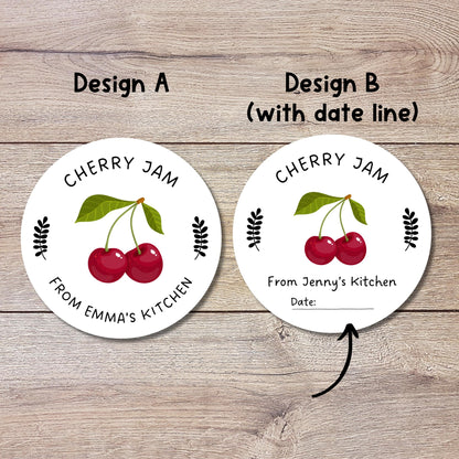Personalized Cherry Jam Jelly Stickers, Custom Fruit Preserves Canning with Date Line Labels
