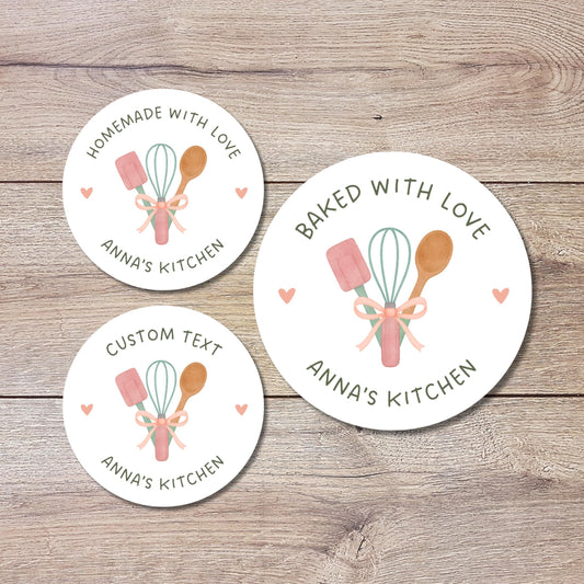 Personalized Baked with Love Stickers, Custom Homemade Baking Small Business Bakery Packaging Labels