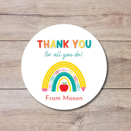 Thank You for All You Do Stickers, Personalized Teacher Appreciation Treat Bag Gift Labels