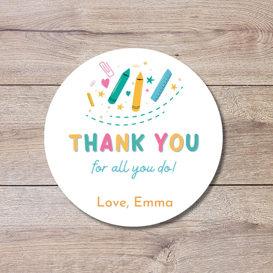 Thank You for All You Do Stickers, Personalized Teacher Appreciation Week Treat Bag Gift Labels