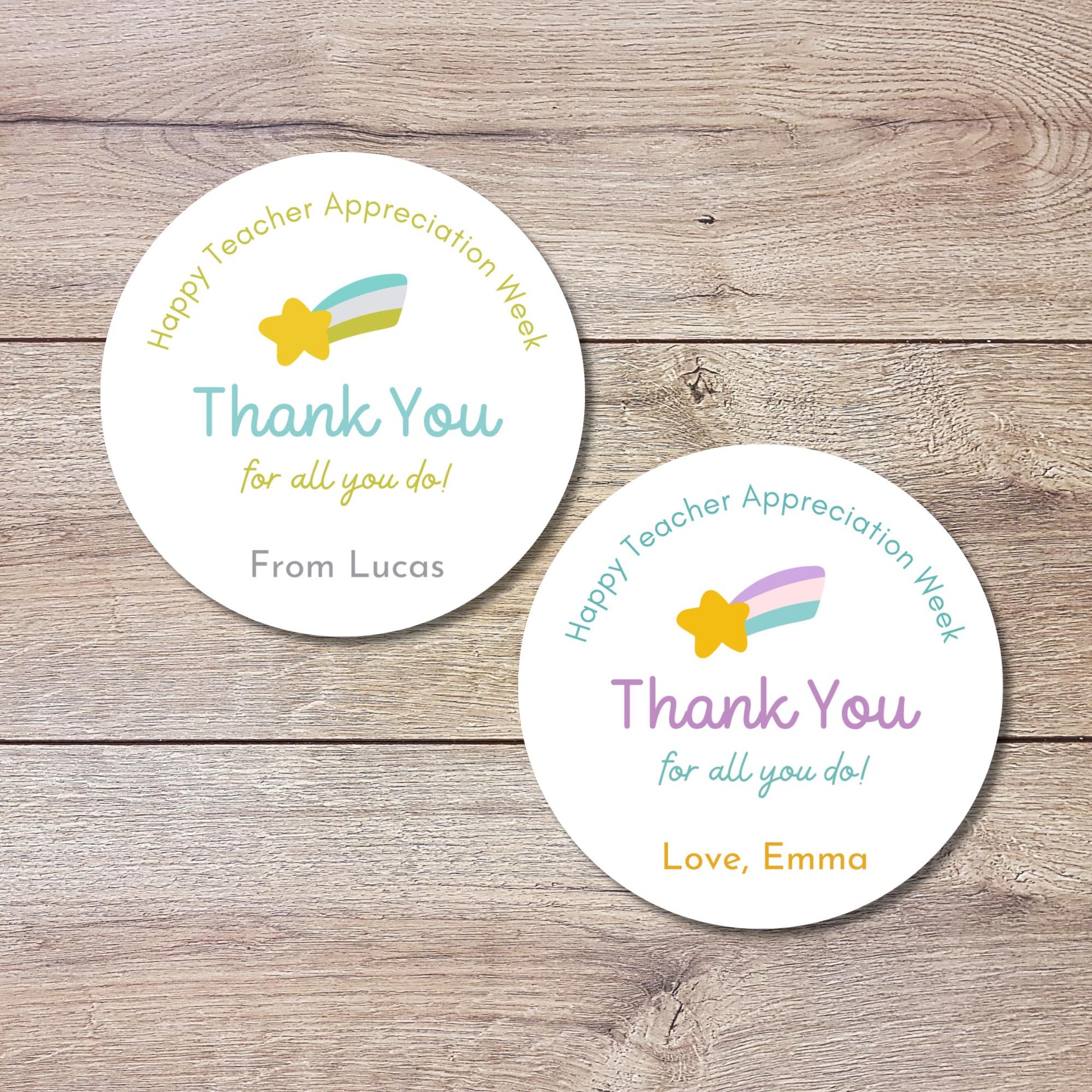 Personalized Teacher Appreciation Week Treat Bag Gift Labels, Thank You for All You Do Stickers
