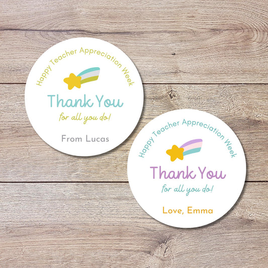 Personalized Teacher Appreciation Week Treat Bag Gift Labels, Thank You for All You Do Stickers