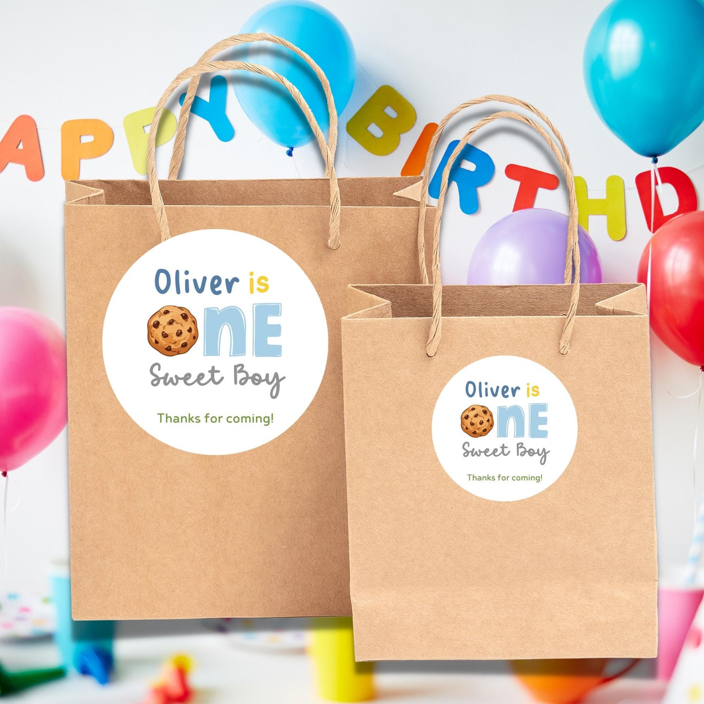Personalized One Sweet Boy First Birthday Stickers, Kids Custom Party Favor Gift Bag Labels
