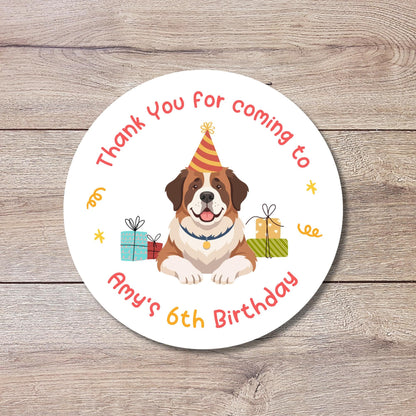 Personalized Saint Bernard Dog Stickers, Custom Kids Animal Pawty Party Favor Gift Bags Labels