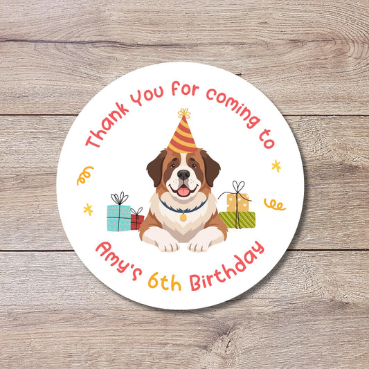 Personalized Saint Bernard Dog Stickers, Custom Kids Animal Pawty Party Favor Gift Bags Labels
