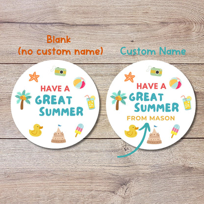 Personalized Have a Great Summer Stickers, Kids Last Day End of School Party Gift Bag Labels