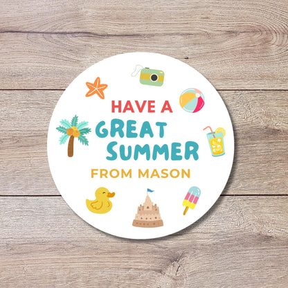 Personalized Have a Great Summer Stickers, Kids Last Day End of School Party Gift Bag Labels