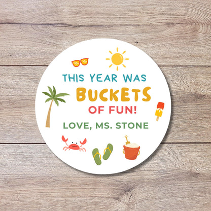 This Year Was Bucket of Fun, Personalized Kids Teachers End of School Last Day Party Favor Gift Bags Labels