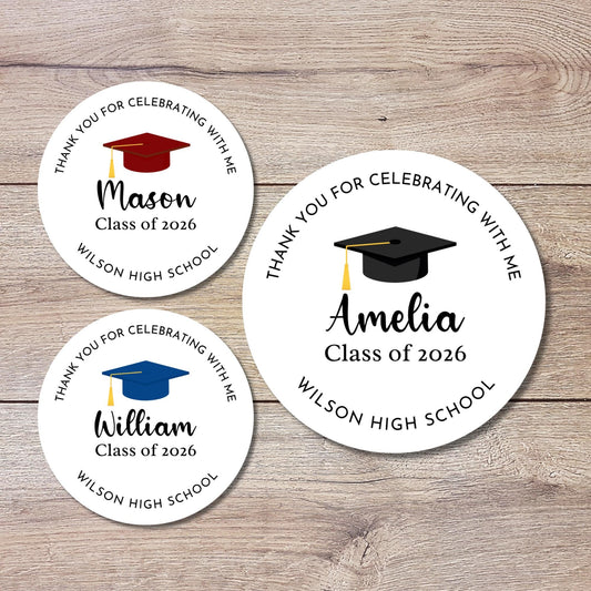 Class of 2026 Graduation Thank You for Celebrating Stickers, Personalized Party Favor Gift Bags Labels
