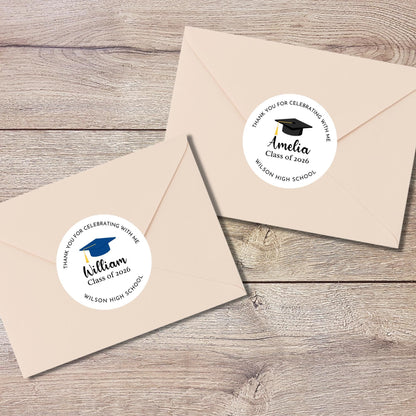 Class of 2026 Graduation Thank You for Celebrating Stickers, Personalized Party Favor Gift Bags Labels