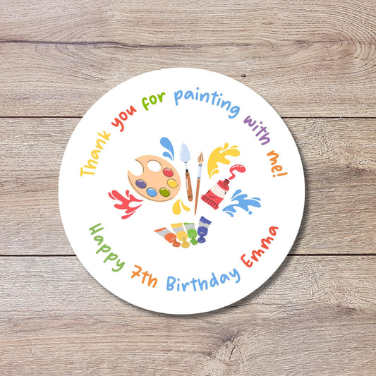 Personalized Thank You for Painting with Me Birthday Stickers, Kids Custom Party Favor Gift Bag Labels