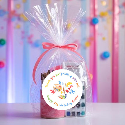 Personalized Thank You for Painting with Me Birthday Stickers, Kids Custom Party Favor Gift Bag Labels