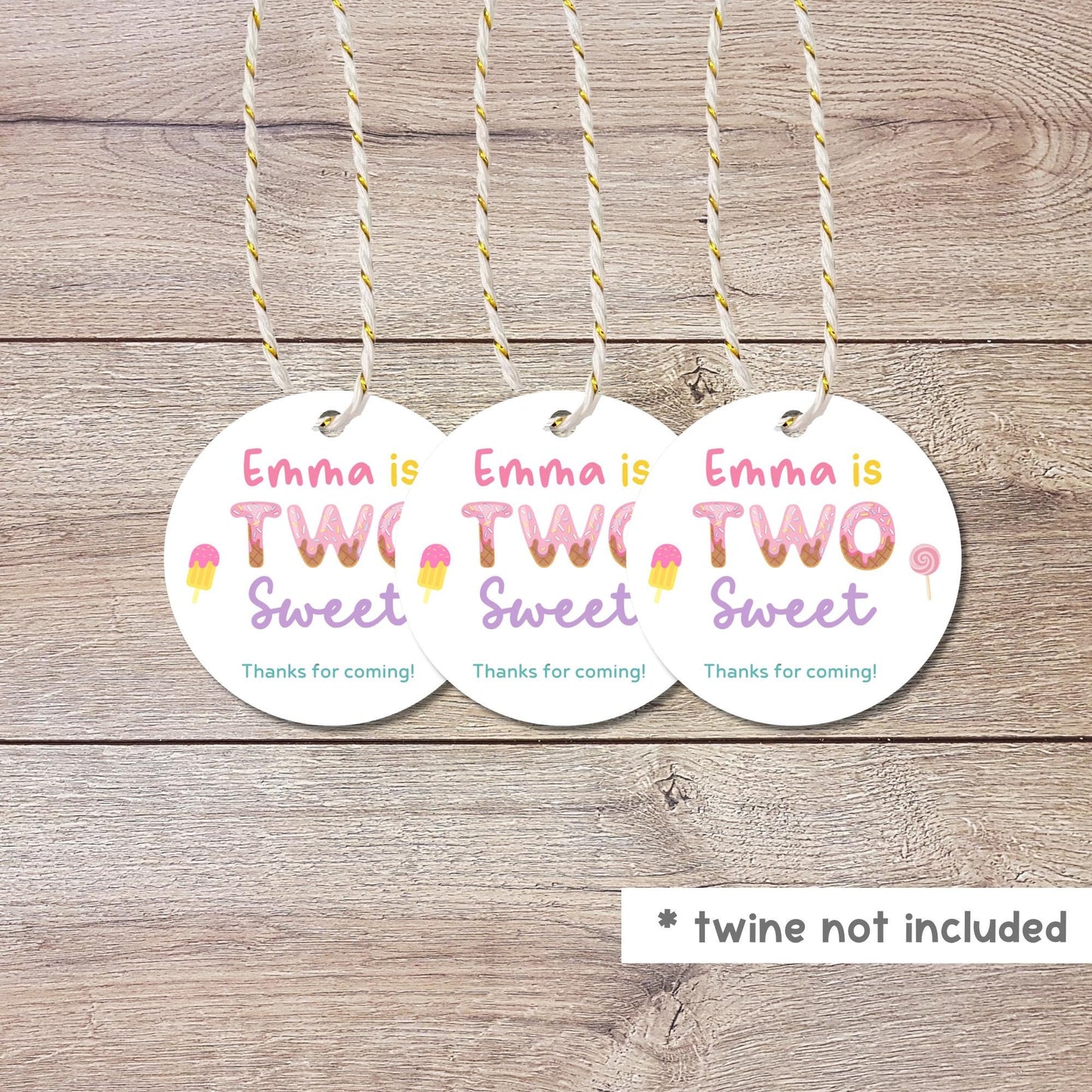 Personalized Two Sweet Birthday Gift Tags, Kids Thank You for Coming Party Favor Treat Bag Tag