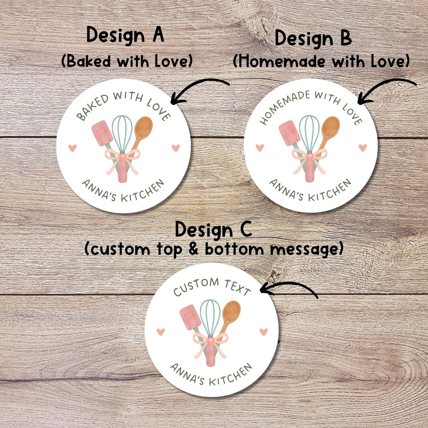 Personalized Baked with Love Stickers, Custom Homemade Baking Small Business Bakery Packaging Labels