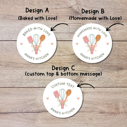 Personalized Baked with Love Stickers, Custom Homemade Baking Small Business Bakery Packaging Labels