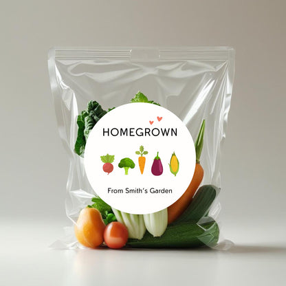 Homegrown Vegetable Personalized Stickers, Customized Labels for Gardening Organic Fresh Produce Labels
