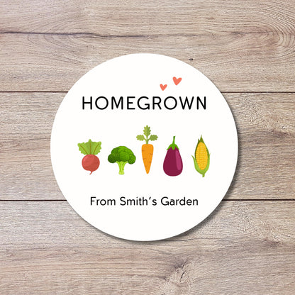 Homegrown Vegetable Personalized Stickers, Customized Labels for Gardening Organic Fresh Produce Labels