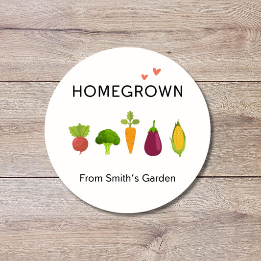 Homegrown Vegetable Personalized Stickers, Customized Labels for Gardening Organic Fresh Produce Labels