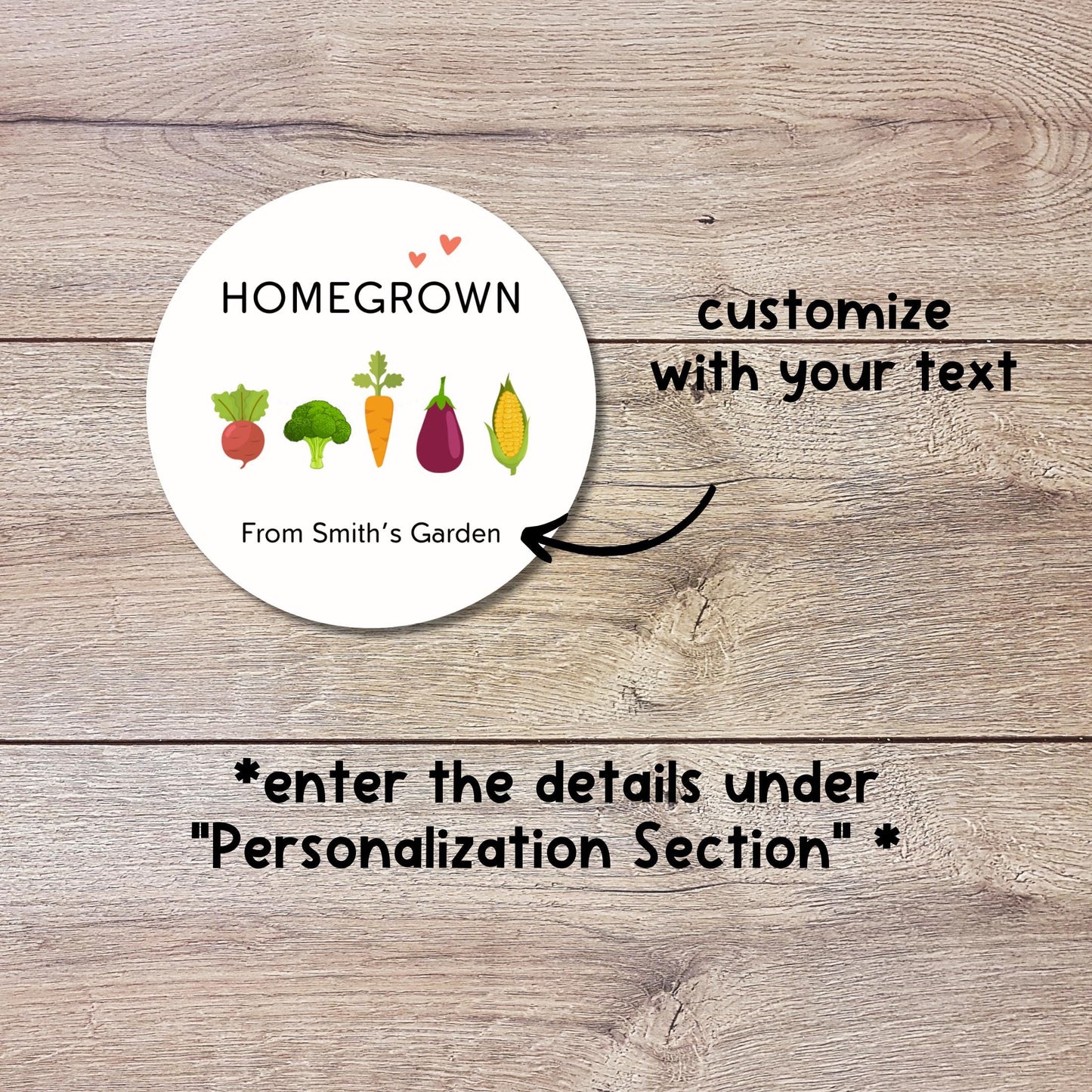 Homegrown Vegetable Personalized Stickers, Customized Labels for Gardening Organic Fresh Produce Labels