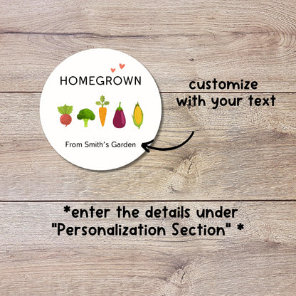 Homegrown Vegetable Personalized Stickers, Customized Labels for Gardening Organic Fresh Produce Labels