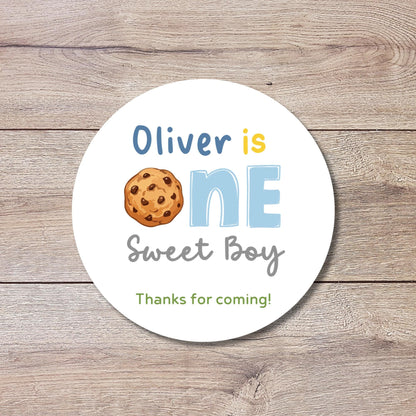 Personalized One Sweet Boy First Birthday Stickers, Kids Custom Party Favor Gift Bag Labels