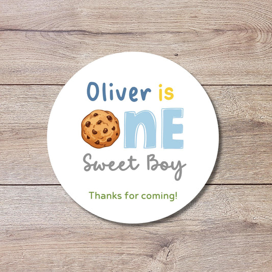 Personalized One Sweet Boy First Birthday Stickers, Kids Custom Party Favor Gift Bag Labels