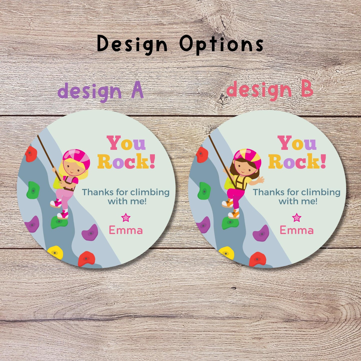 Personalized Rock Climbing Wall Birthday Sticker, Custom Girls Thank You for Climbing Party Favor Labels