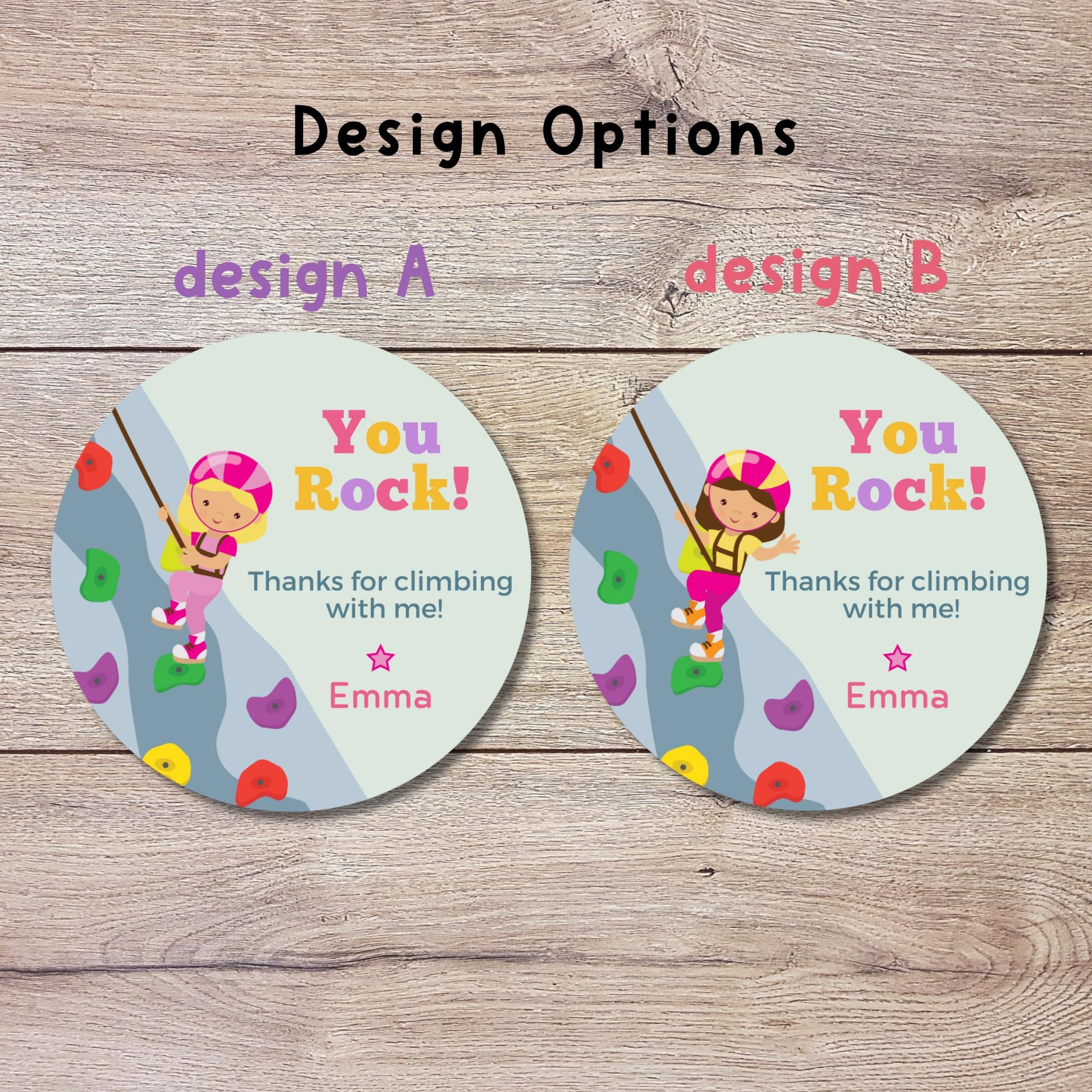 Personalized Rock Climbing Wall Birthday Sticker, Custom Girls Thank You for Climbing Party Favor Labels