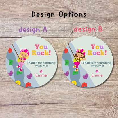 Personalized Rock Climbing Wall Birthday Sticker, Custom Girls Thank You for Climbing Party Favor Labels