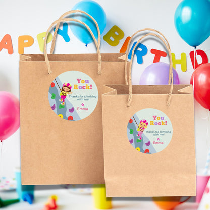 Personalized Rock Climbing Wall Birthday Sticker, Custom Girls Thank You for Climbing Party Favor Labels