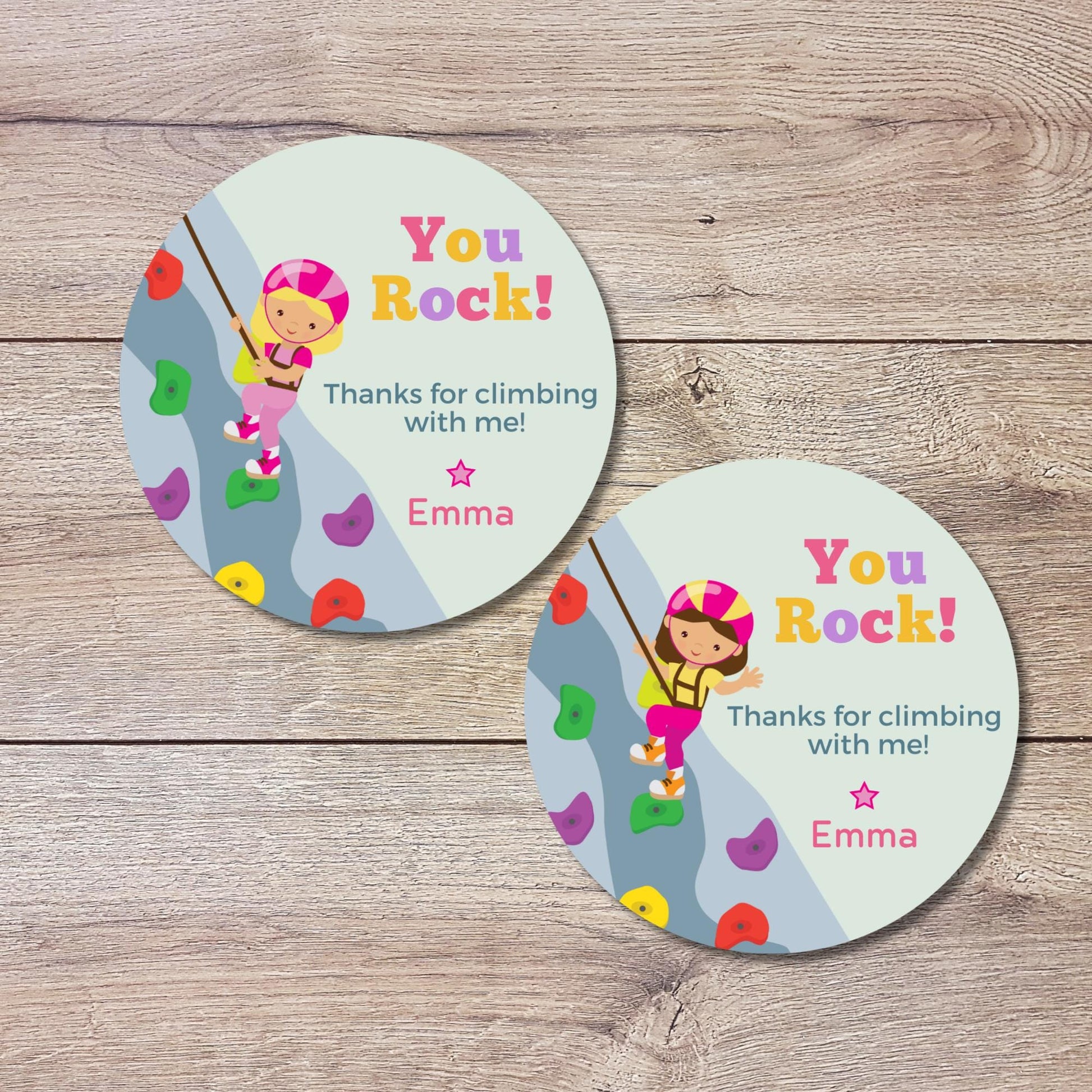 Personalized Rock Climbing Wall Birthday Sticker, Custom Girls Thank You for Climbing Party Favor Labels