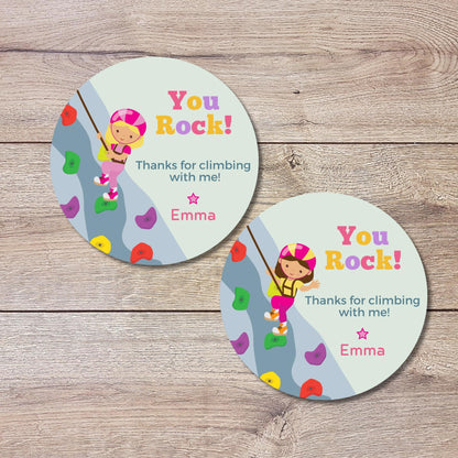 Personalized Rock Climbing Wall Birthday Sticker, Custom Girls Thank You for Climbing Party Favor Labels