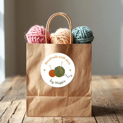 Personalized Handmade with Love Stickers, Customized Knitted Goods Small Business Product Packaging Labels
