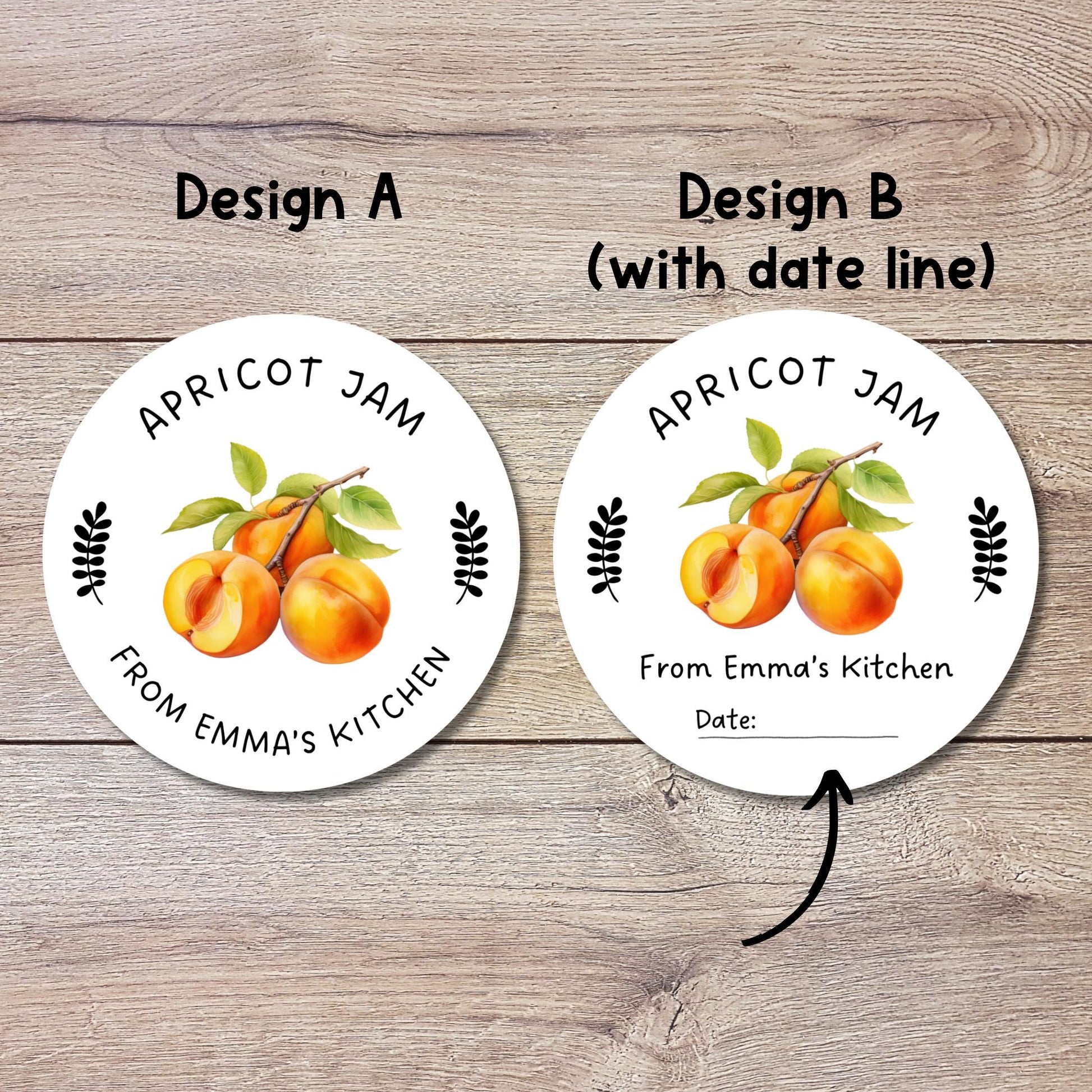 Personalized Apricot Jam Jelly Stickers, Custom Fruit Preserves Canning with Date Line Labels
