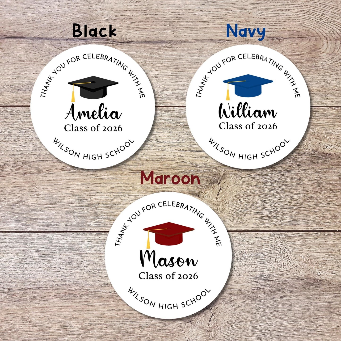 Class of 2026 Graduation Thank You for Celebrating Stickers, Personalized Party Favor Gift Bags Labels