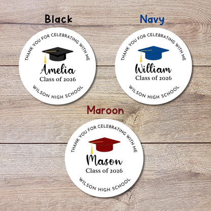 Class of 2026 Graduation Thank You for Celebrating Stickers, Personalized Party Favor Gift Bags Labels