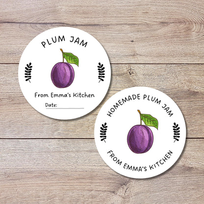 Personalized Plum Jam Jelly Stickers, Custom Fruit Preserves Canning with Date Line Labels