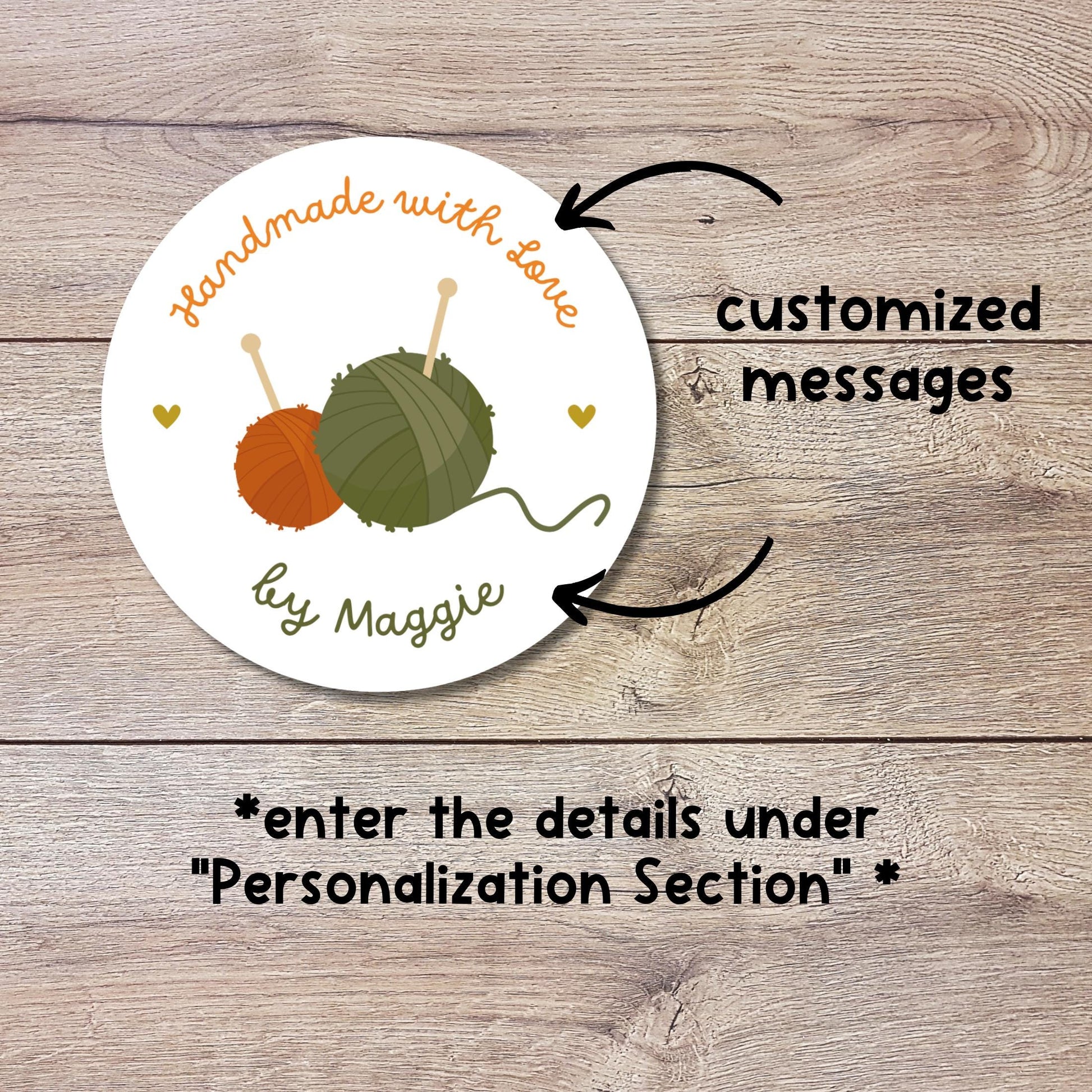 Personalized Handmade with Love Stickers, Customized Knitted Goods Small Business Product Packaging Labels