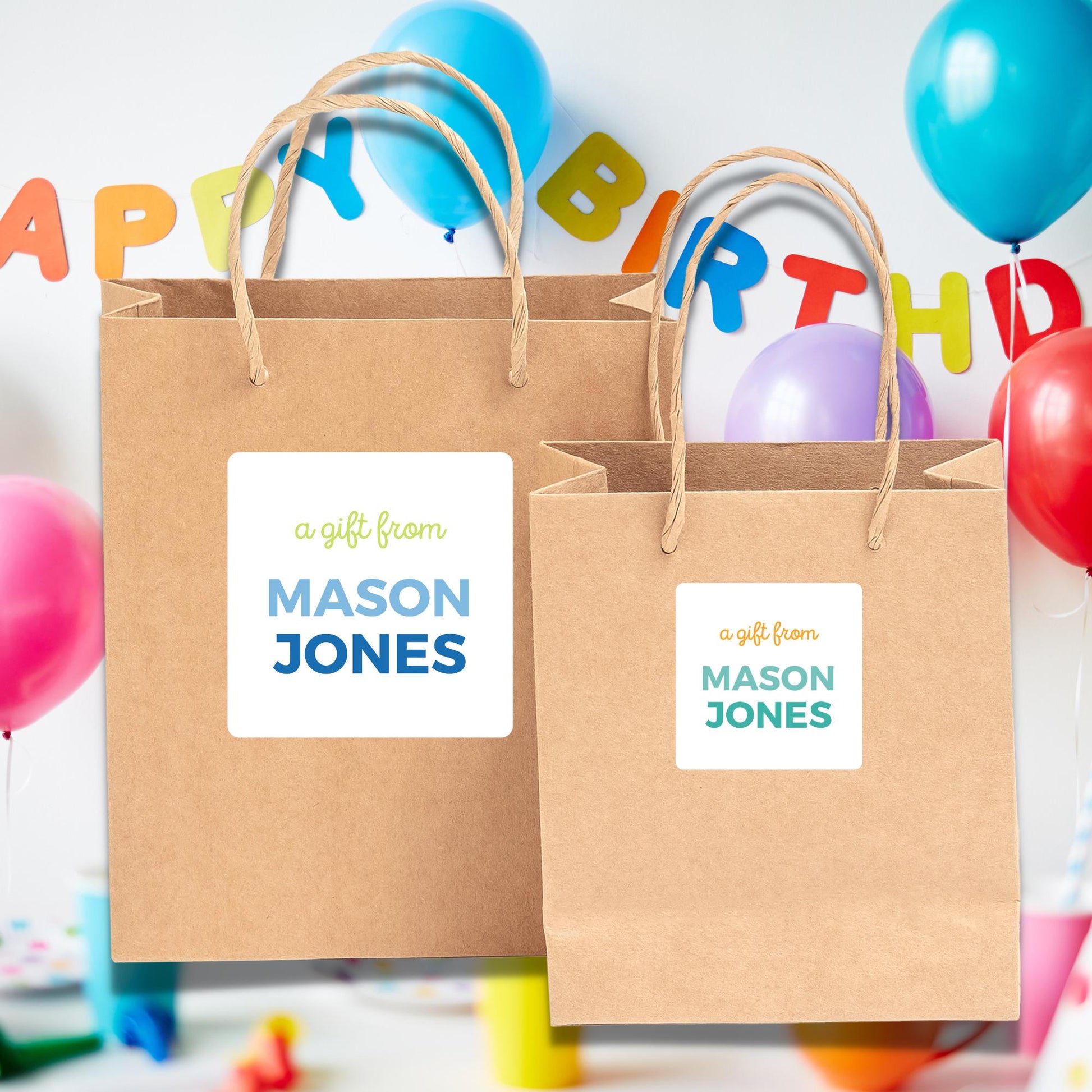 Personalized A Gift From Square Stickers, Custom Kids Birthday Party Favor Teacher Gift Bags Labels
