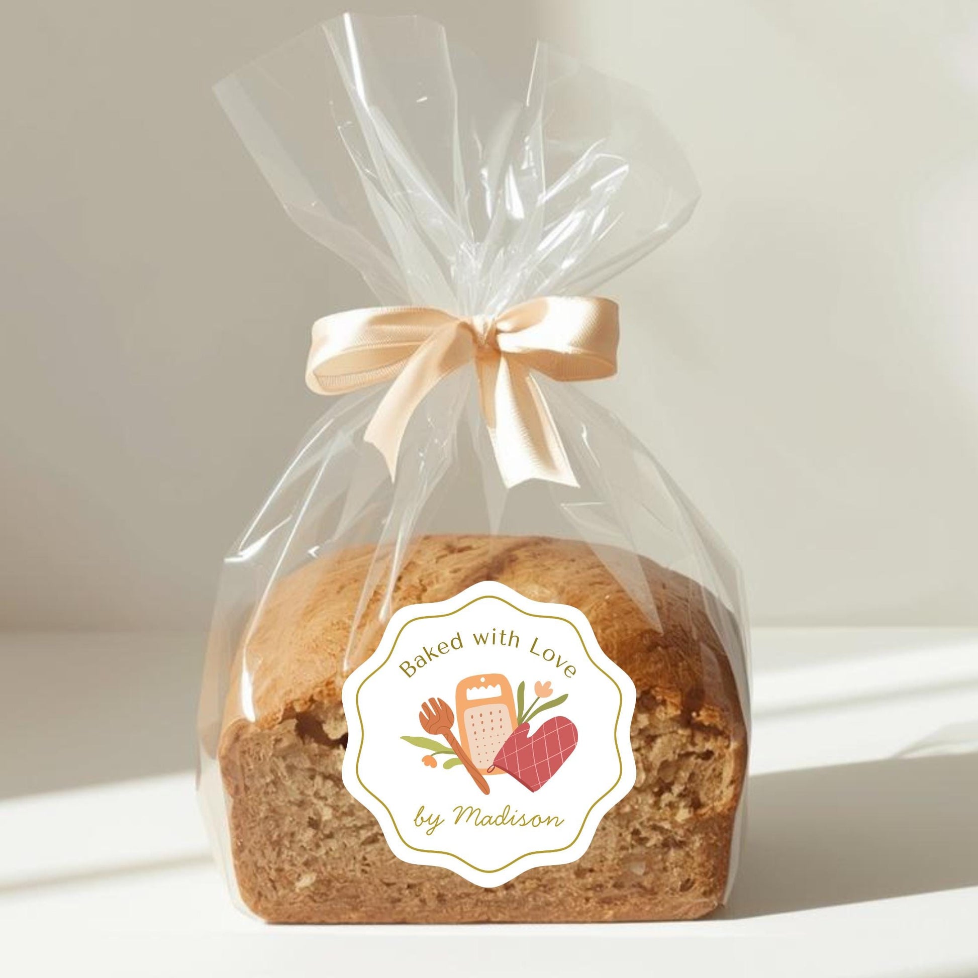 Personalized Baked with Love Wavy Edge Stickers, Custom Homemade Baking Small Business Bakery Packaging Labels
